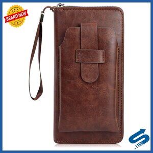 Genuine Leather Large Capacity Zipper Wallet Clutch Card Holder Travel